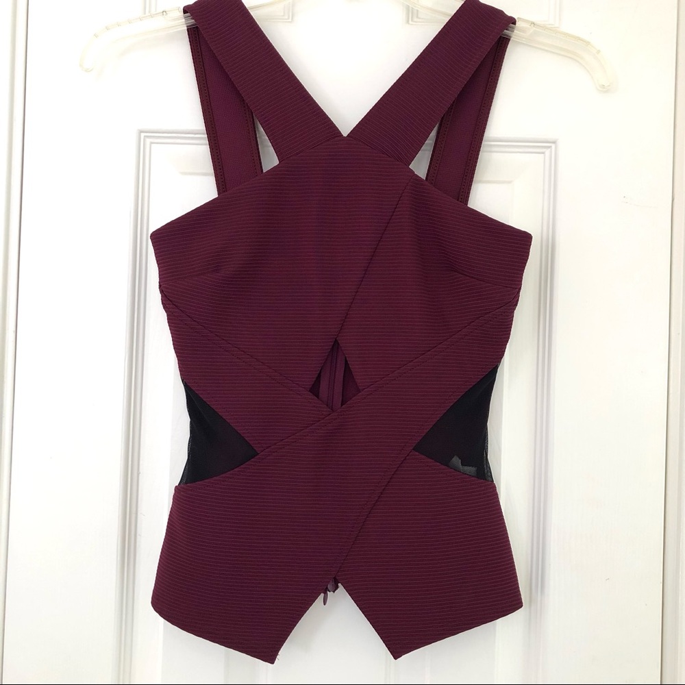 GUESS Deep Purple Cut-Out Mesh Top Size XS